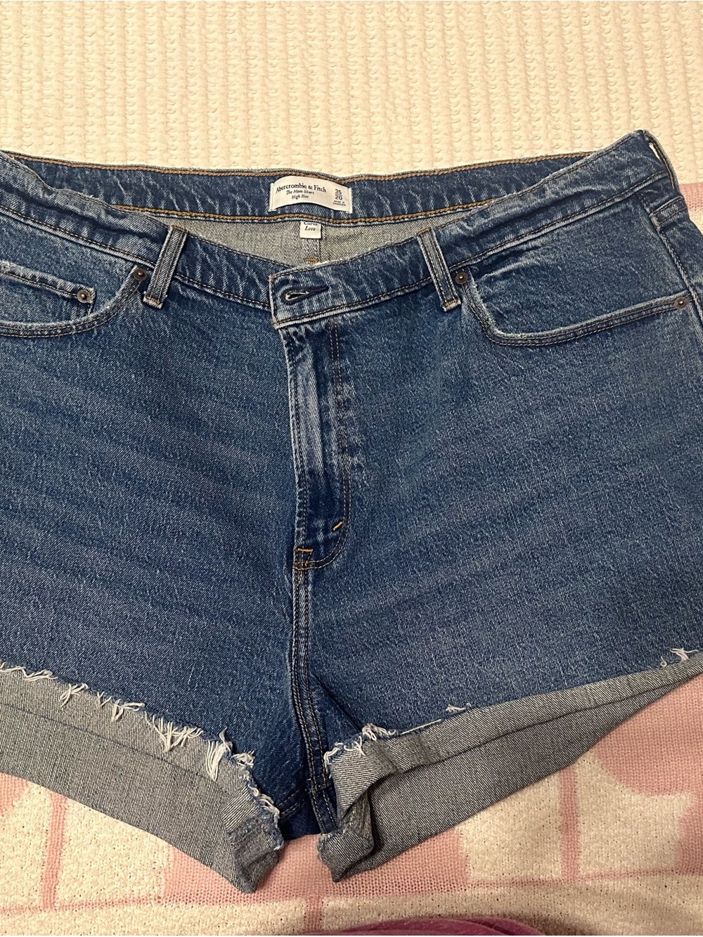 Abercrombie & Fitch Dark Blue Denim Mom Rolled Hem Shorts
